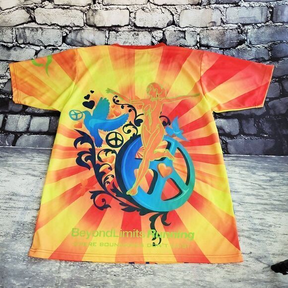 Beyond Limits mens " Run Hippie Happy" vivid colorful running shirt - Picture 3 of 5